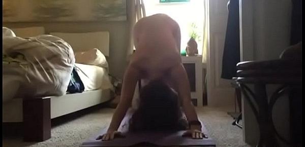  Bushy babe in hot nude yoga session